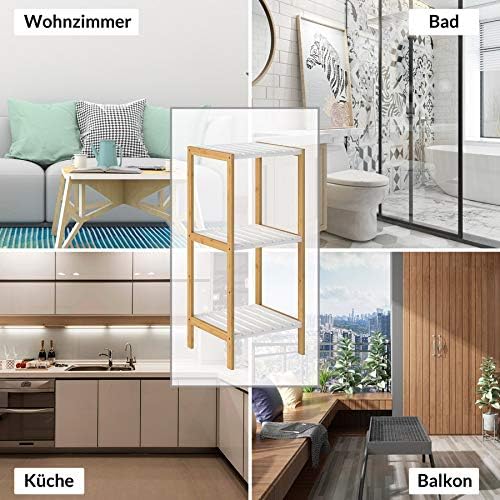 Casaria® Badezimmer Regal Bambus Holz 3 Ablagen Belastbarkeit 30kg Küche Wohnzimmer Bad Diele Bücher