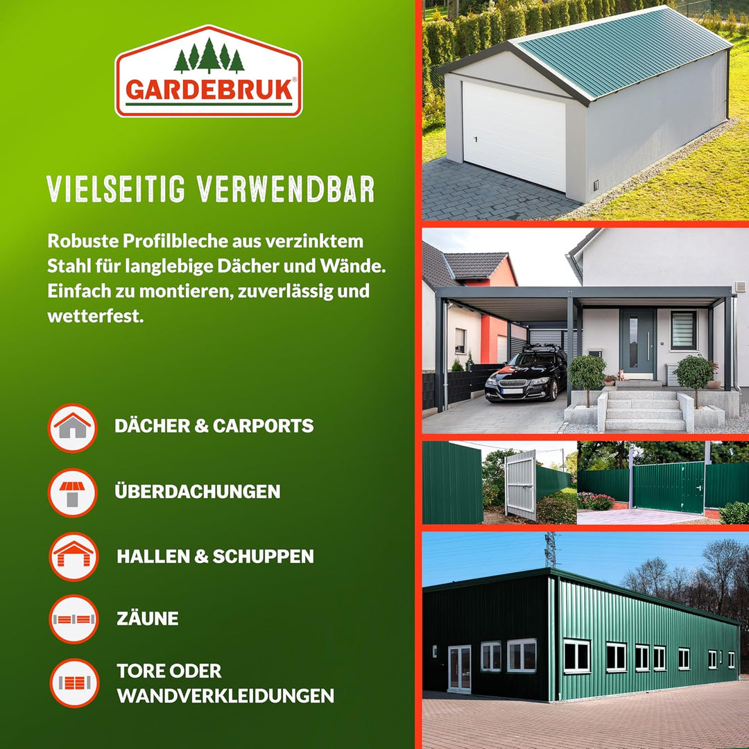GARDEBRUK® 24x Trapezblech 129cm x 46cm = 14m² verzinkt Profilblech Dachblech Wellblech Dachplatten