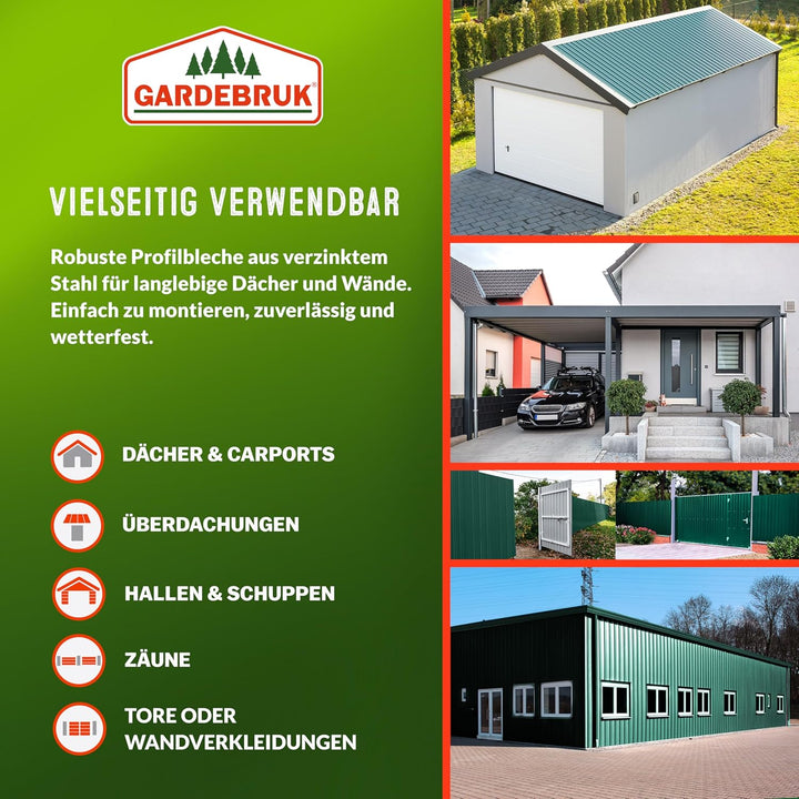 GARDEBRUK® 24x Trapezblech 129cm x 46cm = 14m² verzinkt Profilblech Dachblech Wellblech Dachplatten