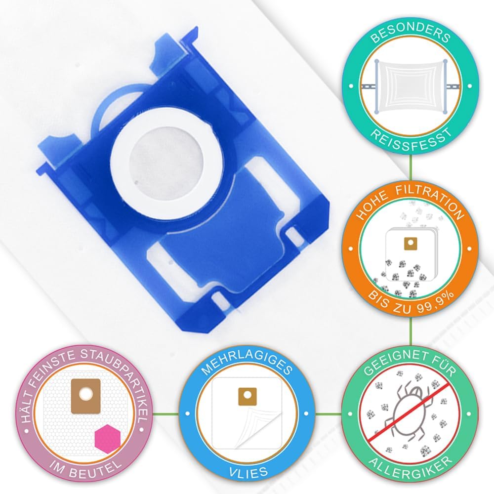 10 Staubsaugerbeutel kompatibel mit AEG/Philips S-Bag Classic Long Performance 3D Beutel inkl. 2 Abl