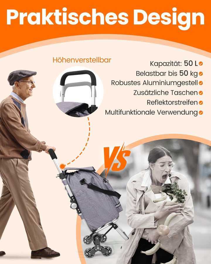 Homecall Einkaufstrolley klappbar Einkaufswagen mit 50L + 5L kühlfunktion Bis 50KG, Einkaufstasche m