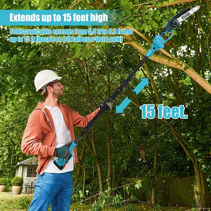 2-in-1 Akku-Hochentaster & 8 Zoll Mini-Kettensäge mit 2 x 6000mAh Akku und Ladegerät, Bürstenloser M