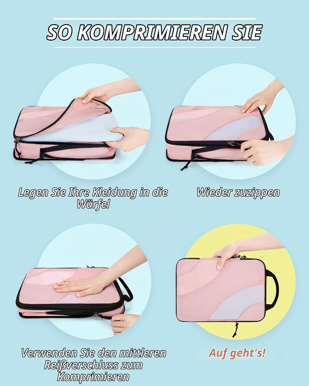 BAGSMART Packing Cubes Compression 6 Stück, Packwürfel Kompression Koffer Organizer Set, Travel Esse