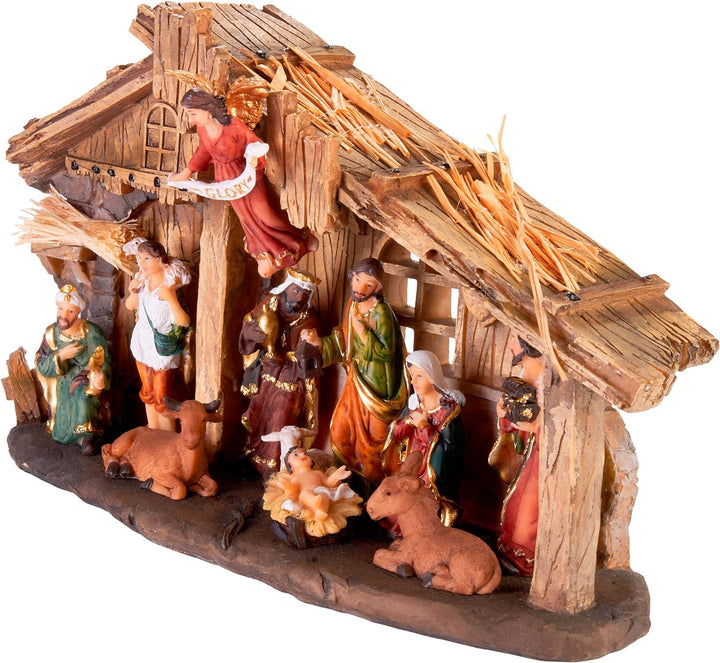 BRUBAKER Weihnachtskrippe - 32 cm Krippenset mit 11 handbemalten Figuren - Weihnachtsfigur Krippe au