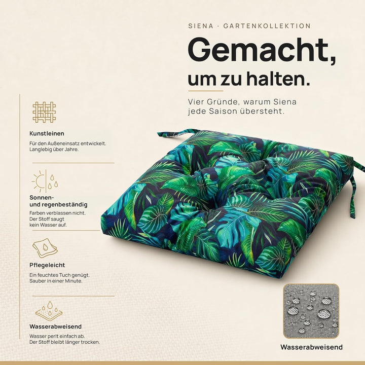Wasserdichtes Stuhlkissen 45x45 cm – Gartenkissen für Stühle &amp; Sessel – Dickes Sitzkissen 6 cm – Out