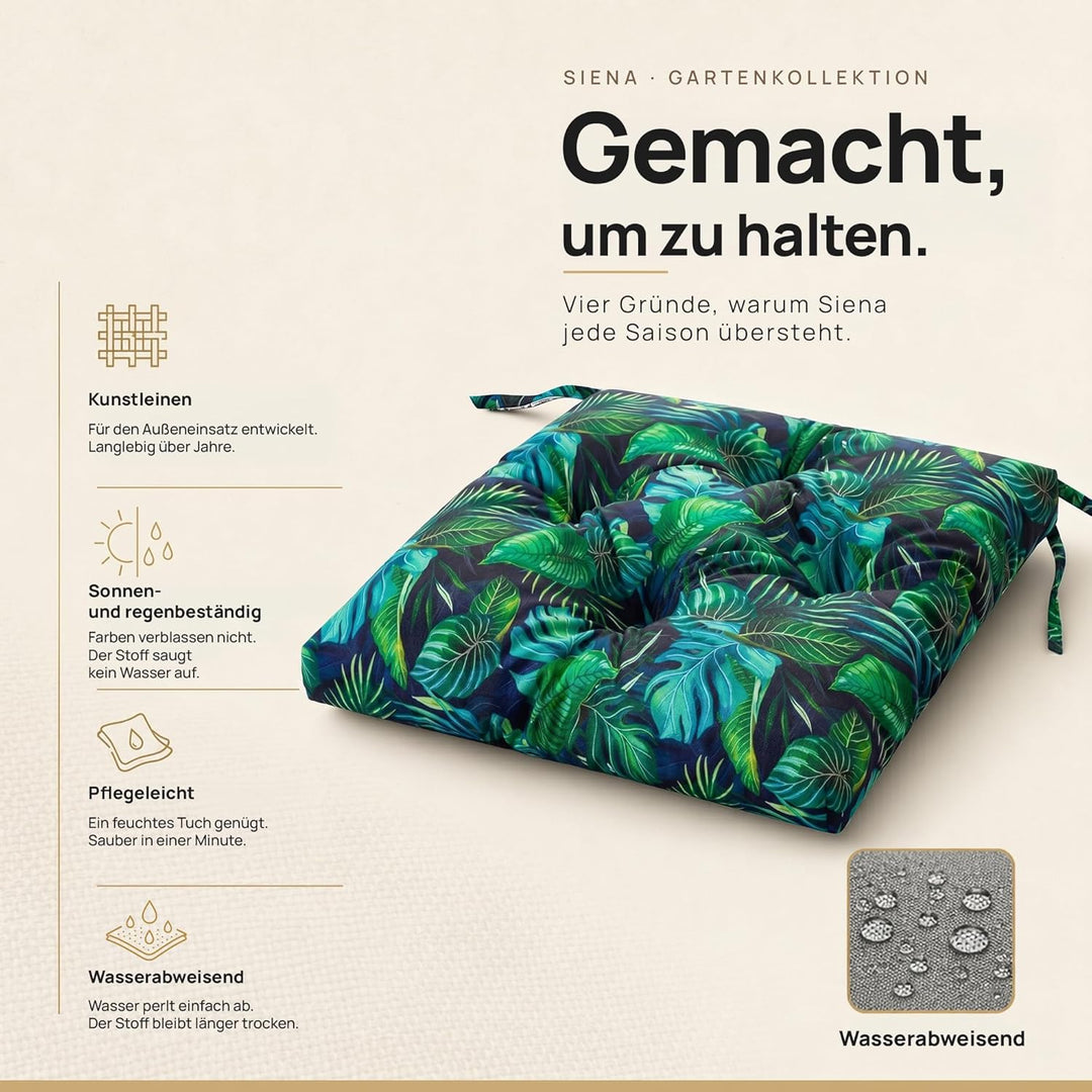 Wasserdichtes Stuhlkissen 45x45 cm – Gartenkissen für Stühle &amp; Sessel – Dickes Sitzkissen 6 cm – Out