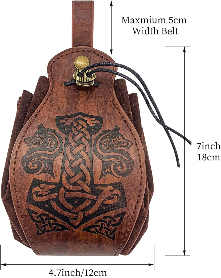HiiFeuer Mittelalter Kunstleder Tasche, Tragbare Kordelzug Geldbörse, Vintage Gürteltasche Würfeltas