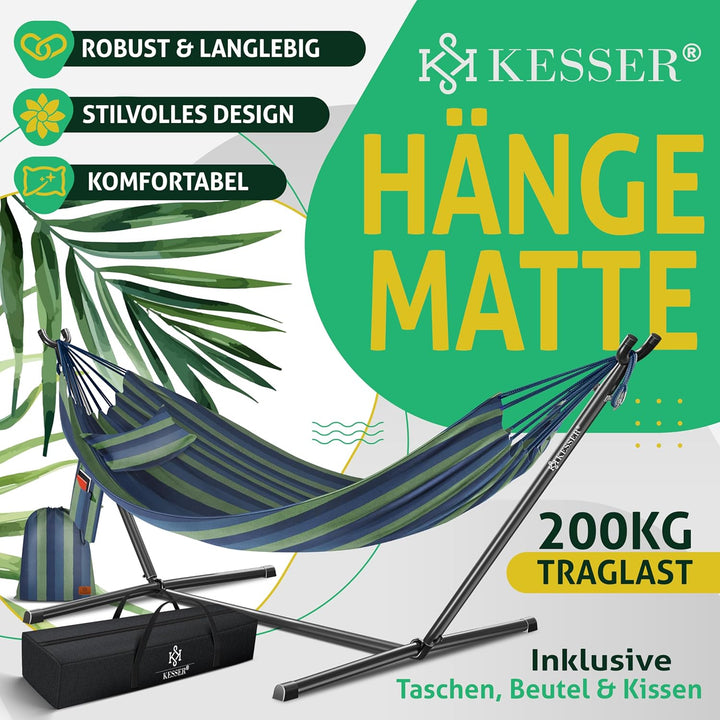 KESSER® Hängematte Lake mit Gestell, Doppel für 2 Personen, 200kg Belastbarkeit, Indoor & Outdoor, X