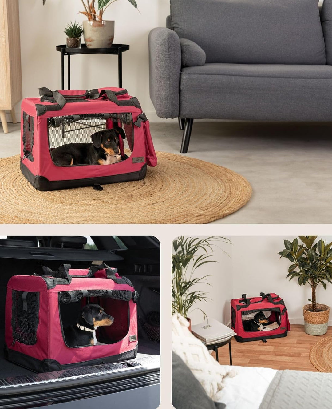 lionto Hundetransportbox Hundetasche Hundebox Faltbare Kleintiertasche, (S) 50x34x36 cm dunkelrot Du