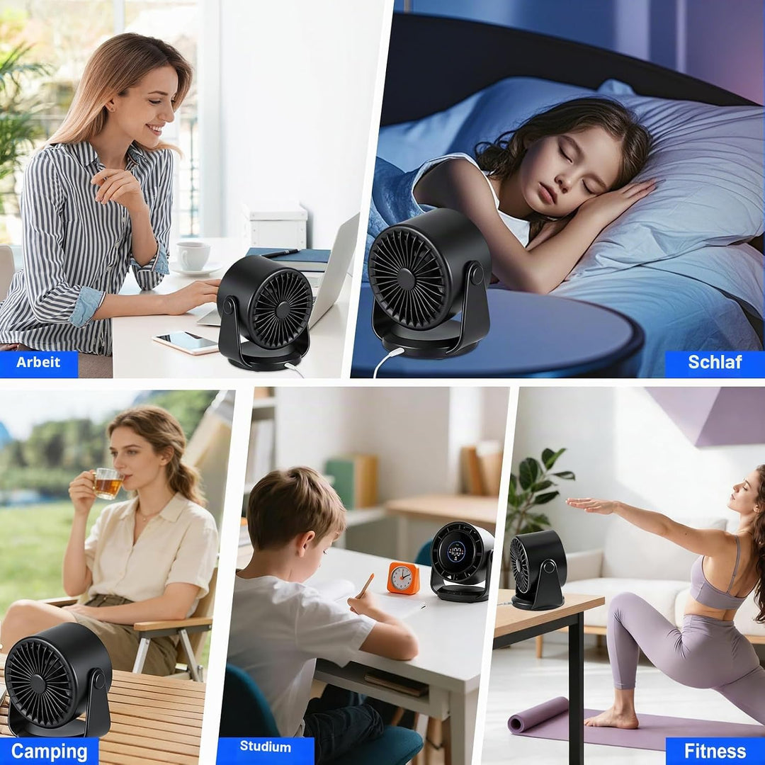 Wiederaufladbarer Tischventilator,Tragbarer Ultraleiser Kleiner Personalventilator mit Akku,105° Ver