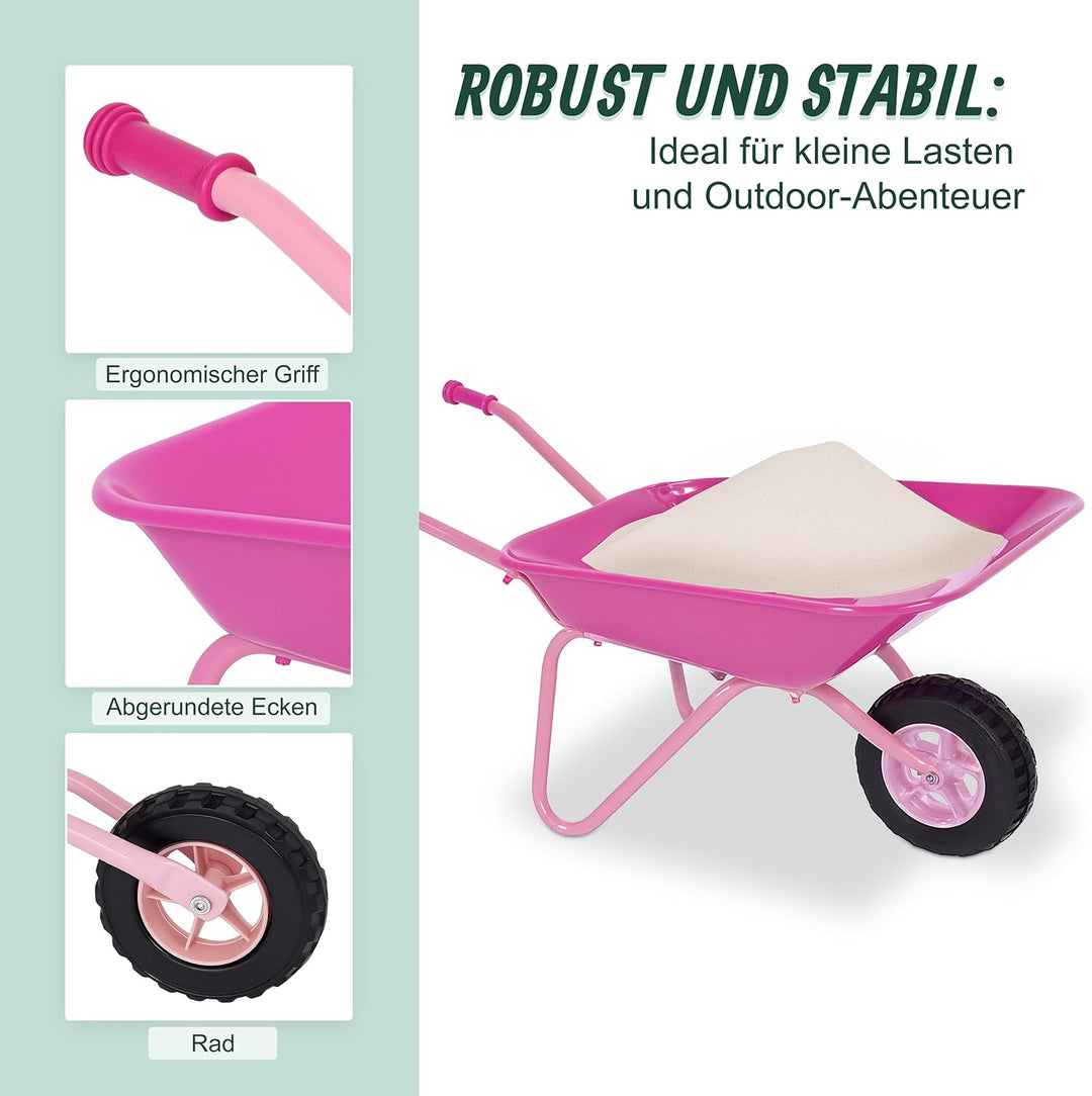Relaxdays Schubkarre Kinder, rutschfeste Griffe, HBT: 43x74x36 cm, Metall, Kunststoff, Kinder-Scheib