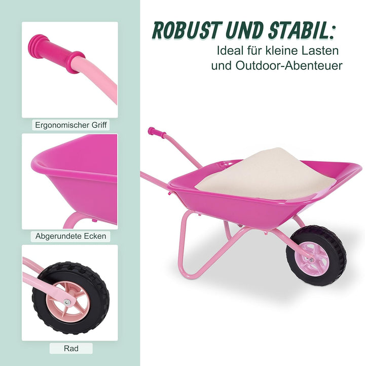 Relaxdays Schubkarre Kinder, rutschfeste Griffe, HBT: 43x74x36 cm, Metall, Kunststoff, Kinder-Scheib