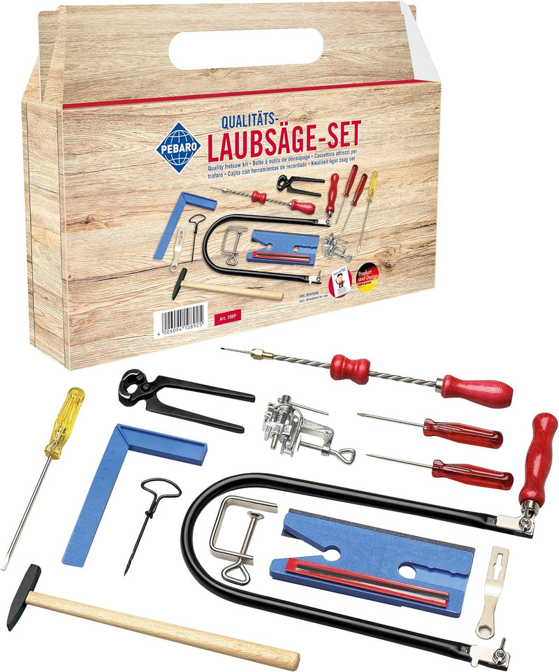 Pebaro 108P Laubsäge-Set im Tragegriff-Karton, 21 Teile, praktische Kofferverpackung, komplettes Set