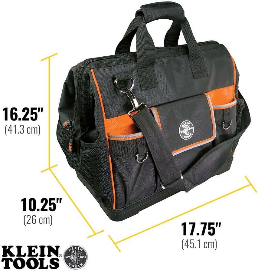 Klein Tools 55469 Tradesman Pro Werkzeugtasche, weit geöffnet, Schwarz/Orange