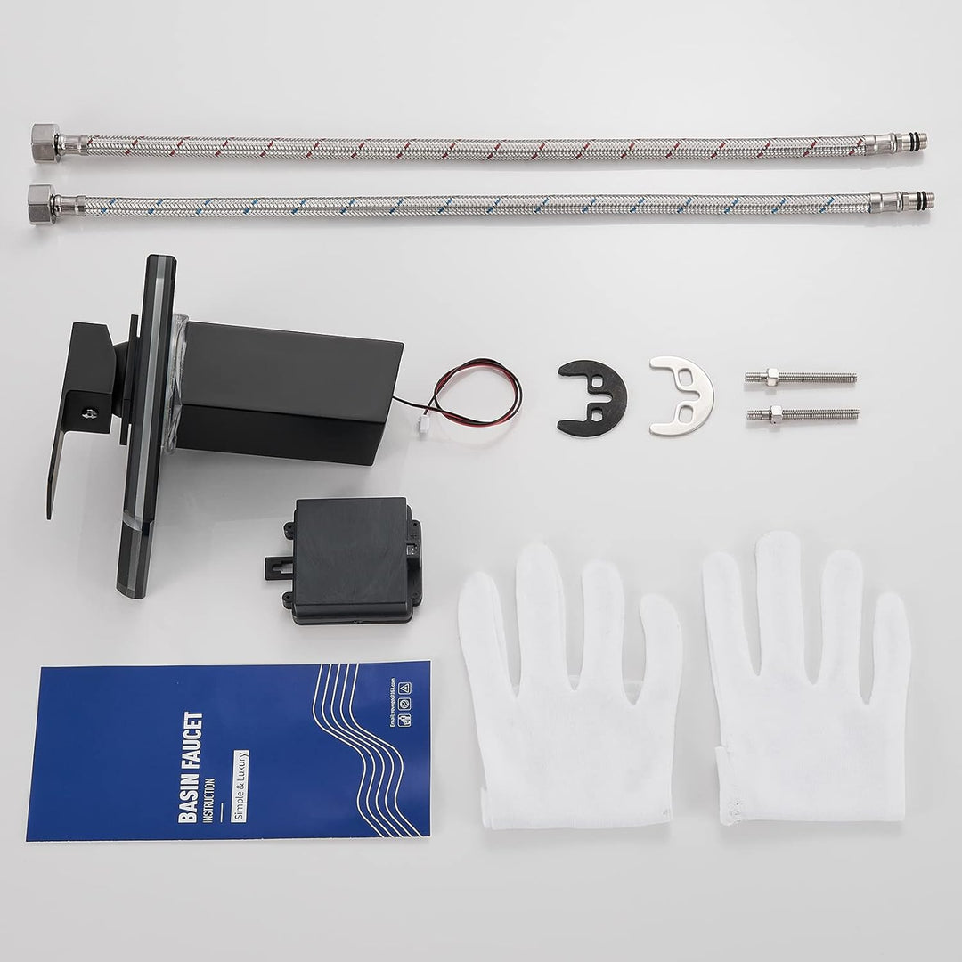 KEOKBON LED Lichter Bad Wasserhahn Schwarz, Farbtemperatur Wasserfall Waschtischarmatur, Waschtischb