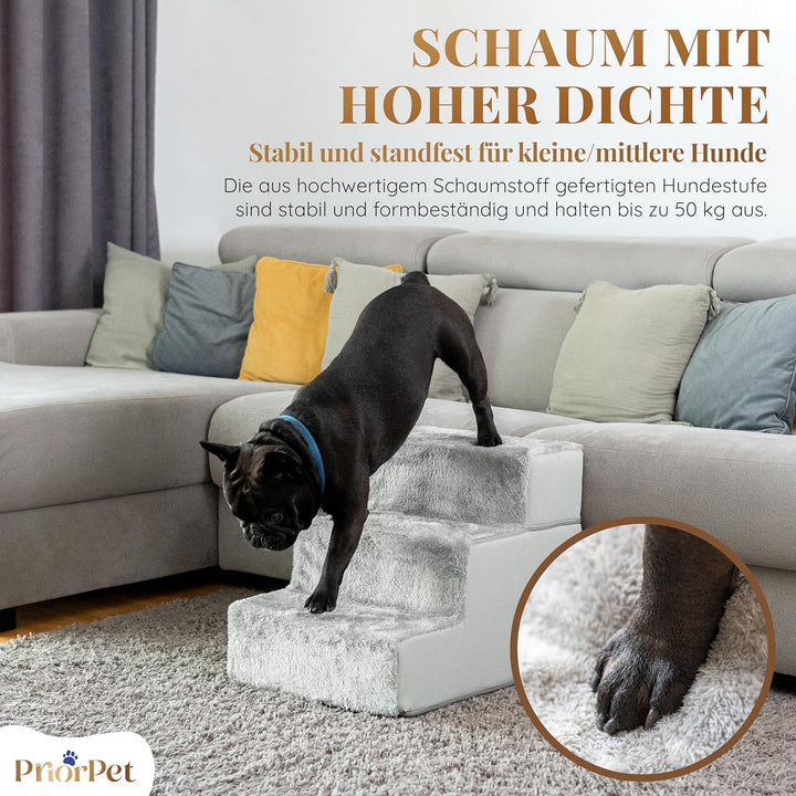 Hundetreppe für kleine Hunde - 3 Stufen Hunde Treppe 43cm hoch - Schaumstoff Hundetreppe Sofa - Sich