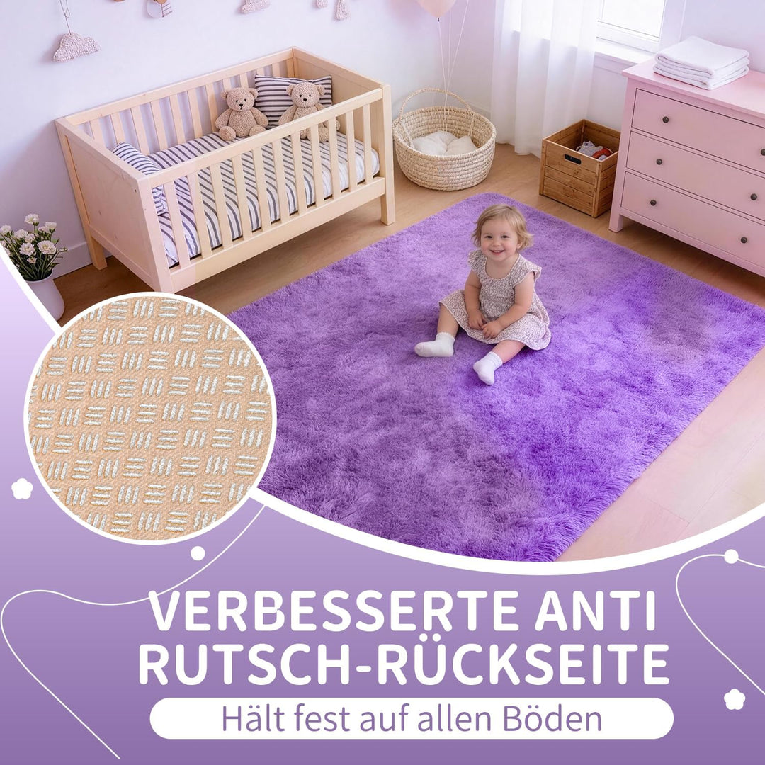 VOFUSHON Teppich Schlafzimmer 120 x 160 cm Violett Waschbare rutschfeste Teppiche Weich Flauschig Ru