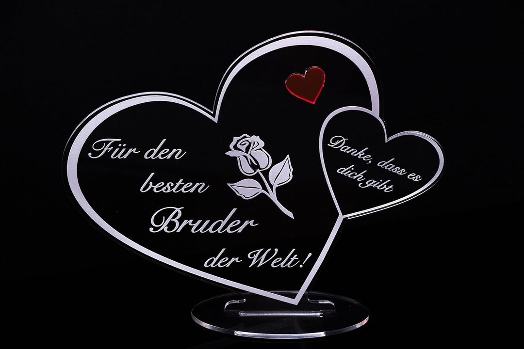 Acryl Schild in Herz Form Für den besten Bruder der Welt die perfekte Geschenkidee, mit Lasergravur,