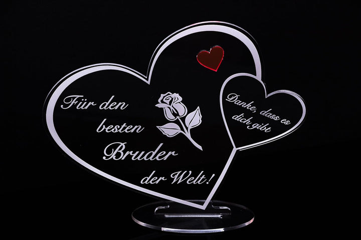 Acryl Schild in Herz Form Für den besten Bruder der Welt die perfekte Geschenkidee, mit Lasergravur,