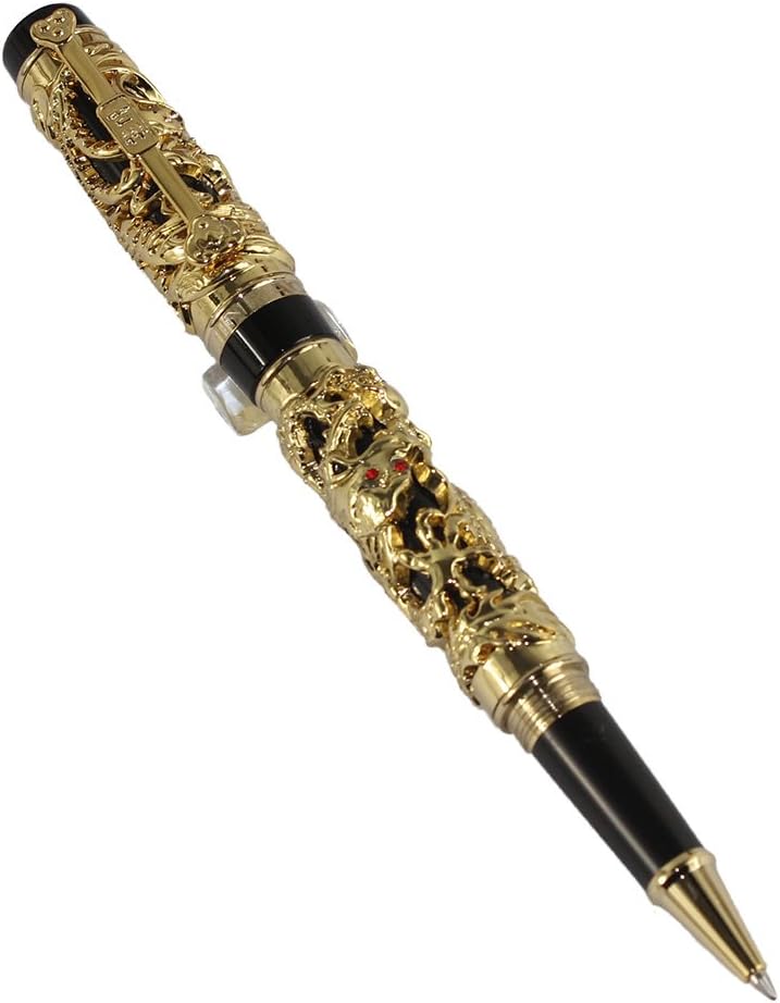 Gullor Edelste Drache und Phoenix Rollerball mit PU-Leder Stifttasche - golden Golden with Pen pouch