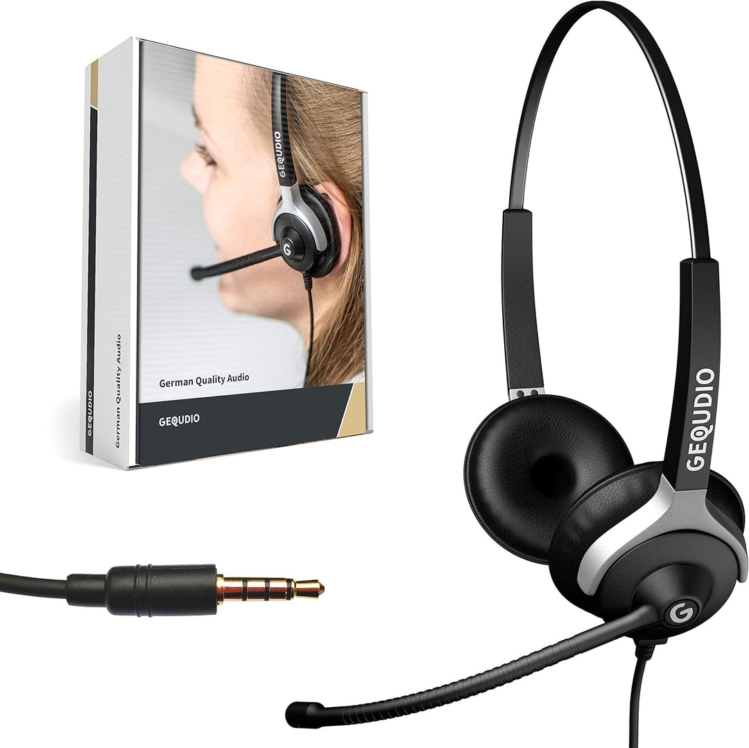GEQUDIO Headset mit 3,5mm Klinke kompatibel mit FritzFon C6, X6, MacBook, Smartphone, Speedphone, No