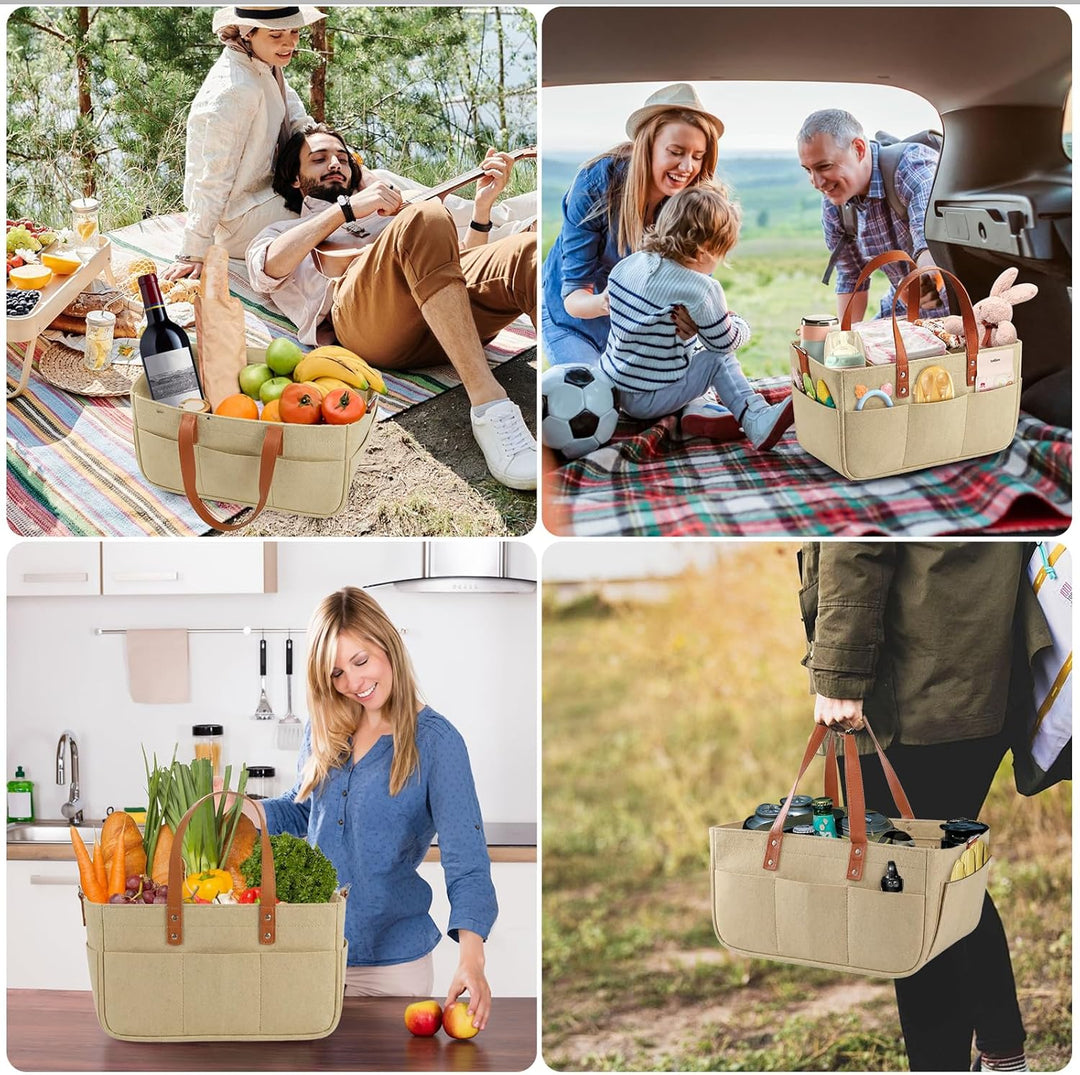 30L Filztasche Einkaufstasche mit Fächern, Filztasche Einkaufskorb Shopper für Outdoor Trips, Pickni