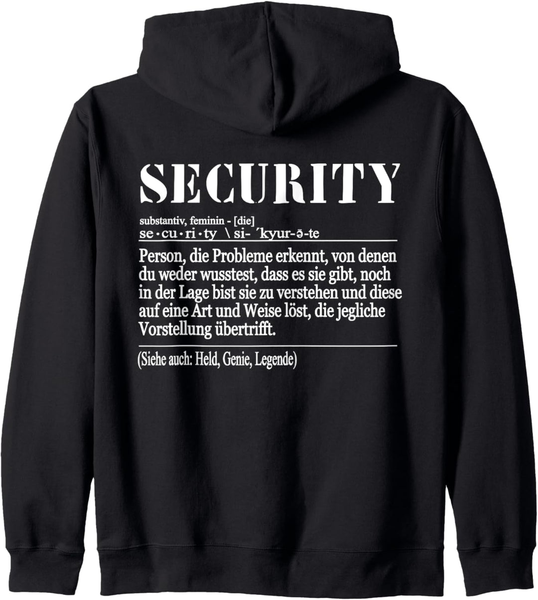 Sicherheitsdienst Wachmann Türsteher Definition Security Kapuzenjacke