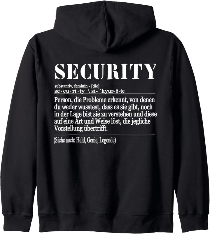 Sicherheitsdienst Wachmann Türsteher Definition Security Kapuzenjacke