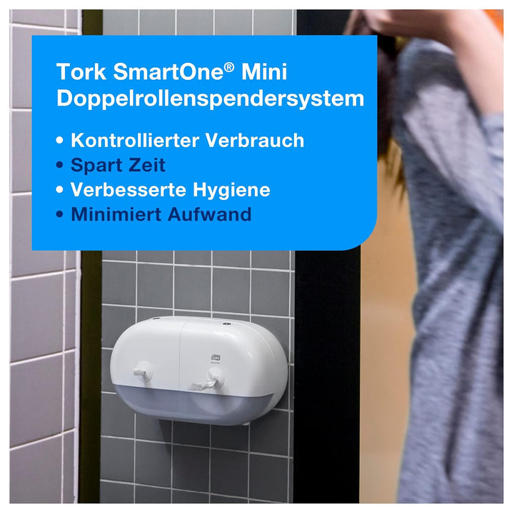 Tork SmartOne® Mini Doppelrollenspender für Toilettenpapier Weiss T9, Hohe Kapazität, Elevation Lini