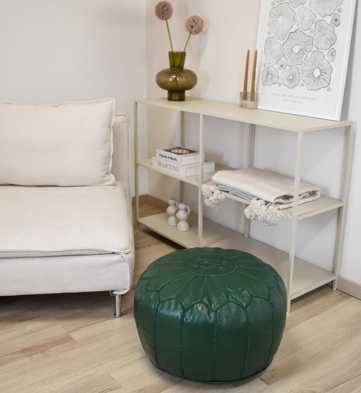 Poufs&Pillows Marokkanischer Echtleder Pouf - Handgefertigt - Gefüllt Geliefert - Ottoman, Sitzsack,