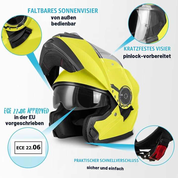 VINZ Santos Klapphelm mit Sonnenblende | ECE 22.06 &amp; PINLOCK vorbereitet | Motorrad Helm Integralhel