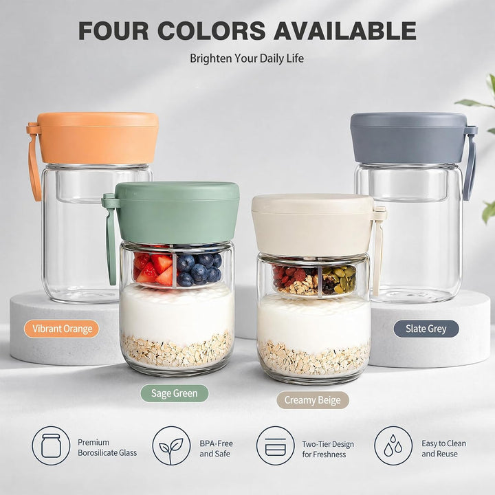 4er Overnight Oats Gläser, Overnight Oats Gläser mit Schichtung Aufbewahrungsglas, Müslibecher to go
