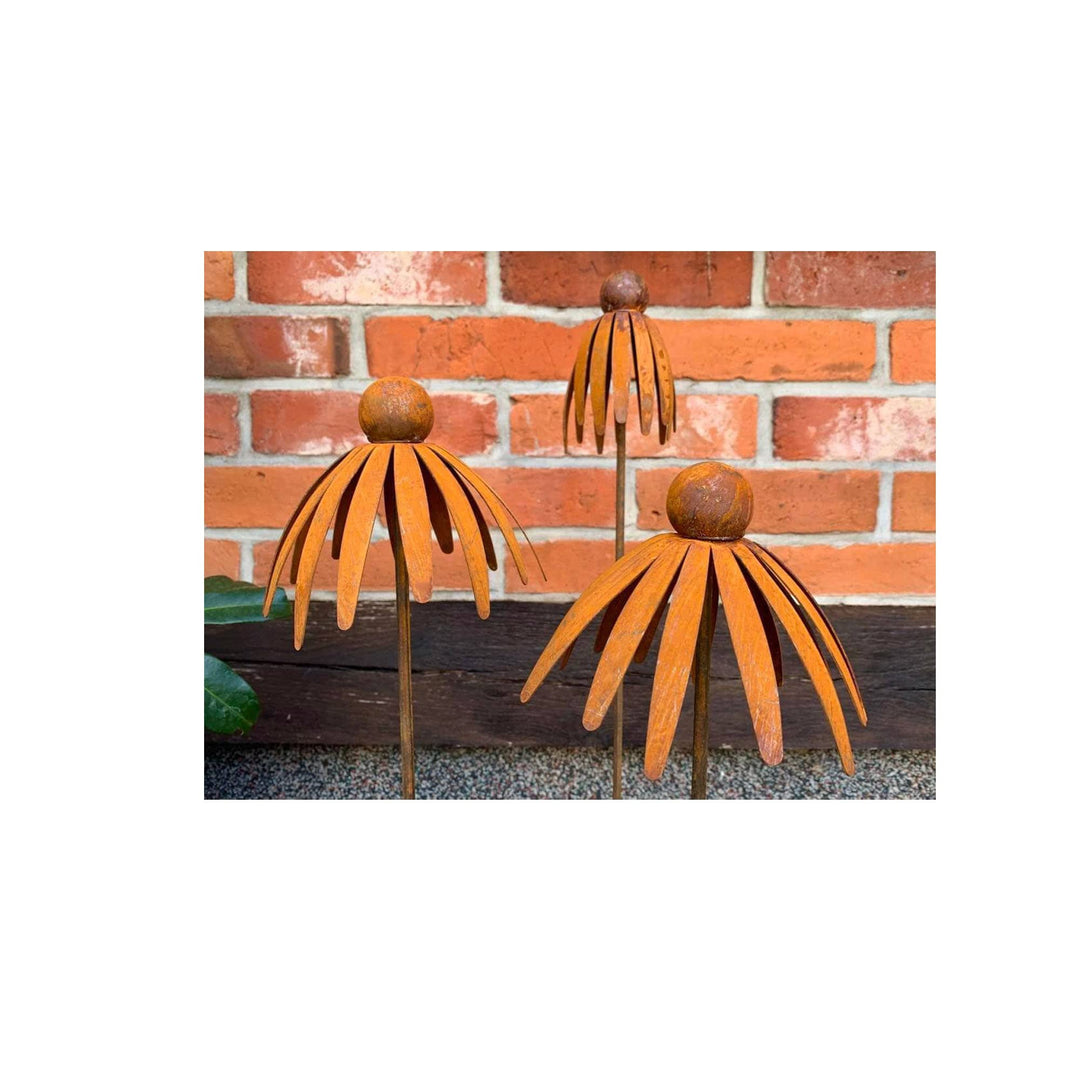 Bornhöft 3er Set Gartenstecker Sonnenhut Metall Rost Gartendeko Edelrost Rankstab Beetstecker Topfst