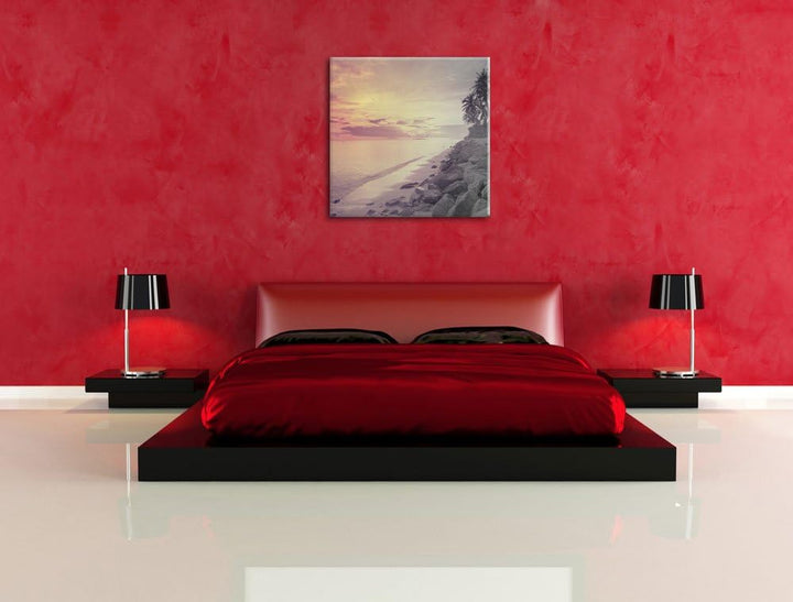 Pixxprint Strandhütten Meer als Leinwandbild/Grösse: 70x70 cm/Wandbild/Kunstdruck/fertig bespannt, 7