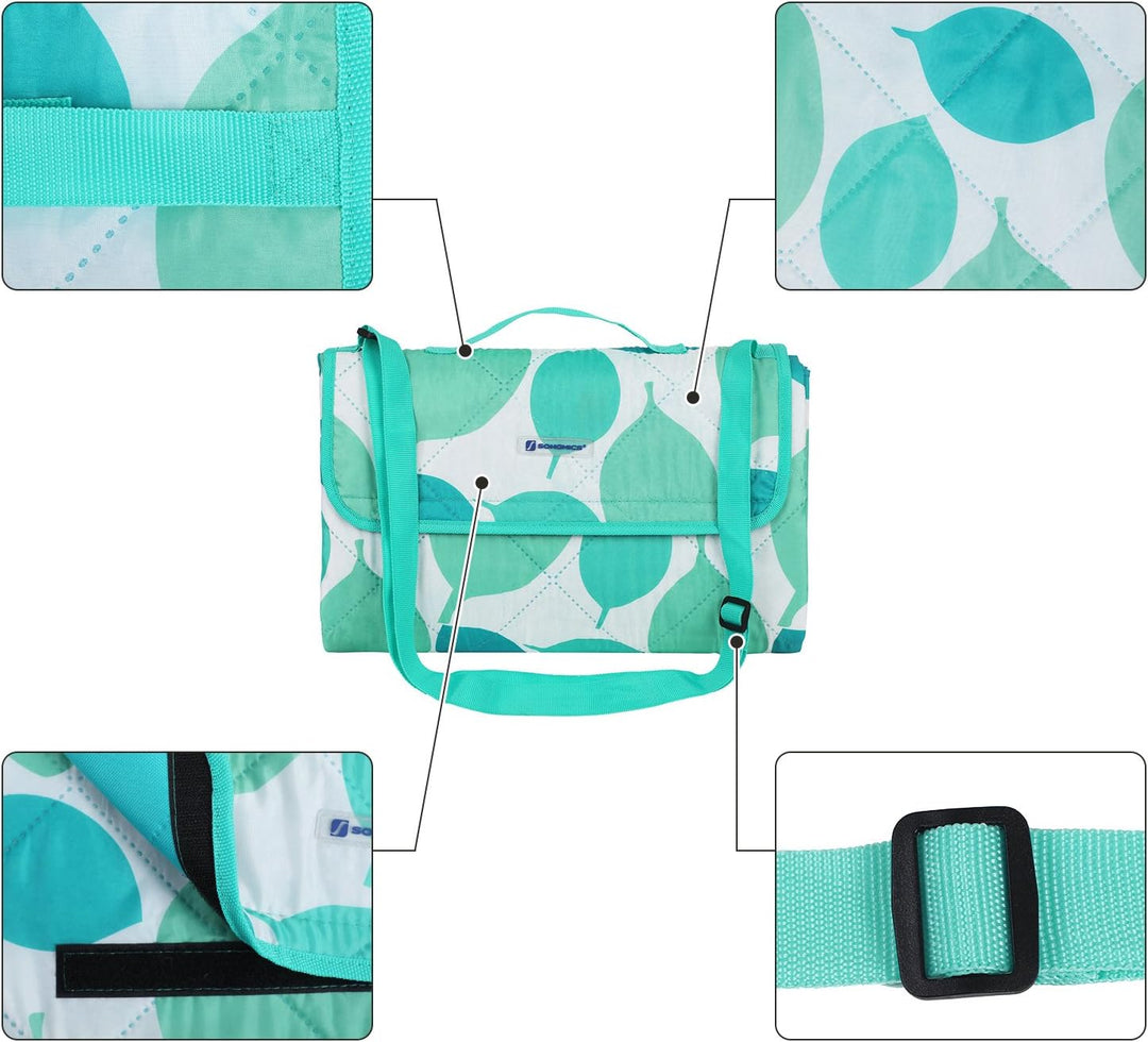 SONGMICS Waschbare Picknickdecke für Outdoor, faltbar zu Tasche mit Schultergurt, leichte Campingdec
