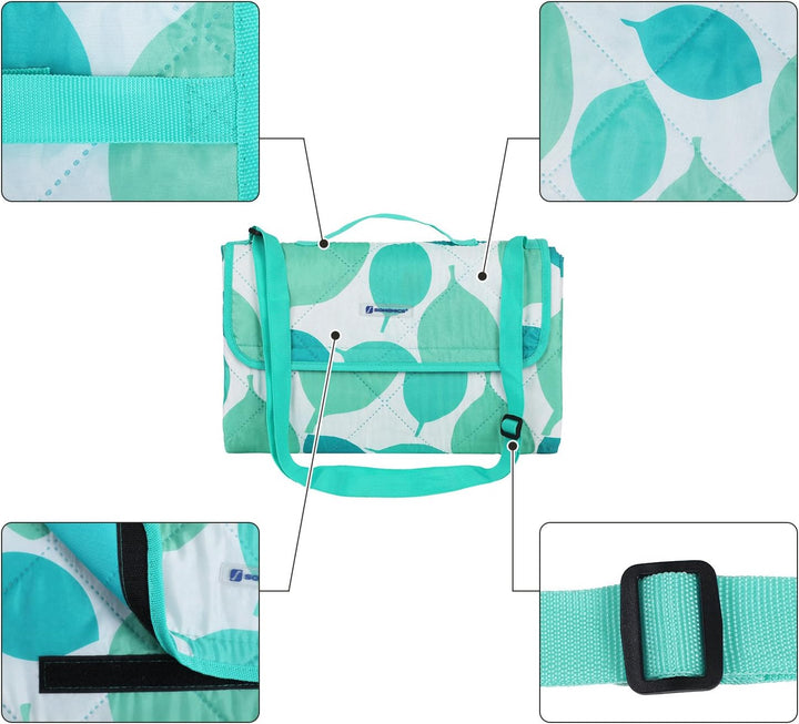 SONGMICS Waschbare Picknickdecke für Outdoor, faltbar zu Tasche mit Schultergurt, leichte Campingdec