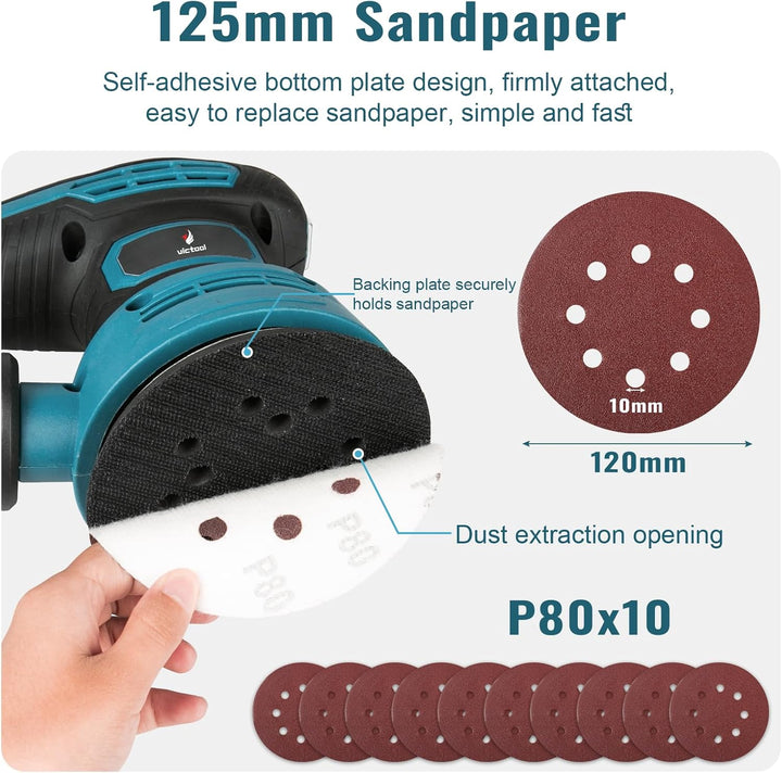 Exzenterschleifer 300W, 6 Geschwindigkeiten 12.000 U/min, Staubsammeldesign, 125mm Eccentric Sander