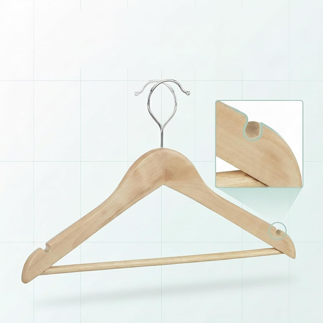 Relaxdays 48 x Kleiderbügel, Hosenbügel Set aus Holz, Garderobenbügel, Haken 360° drehbar, HxB: 22,5