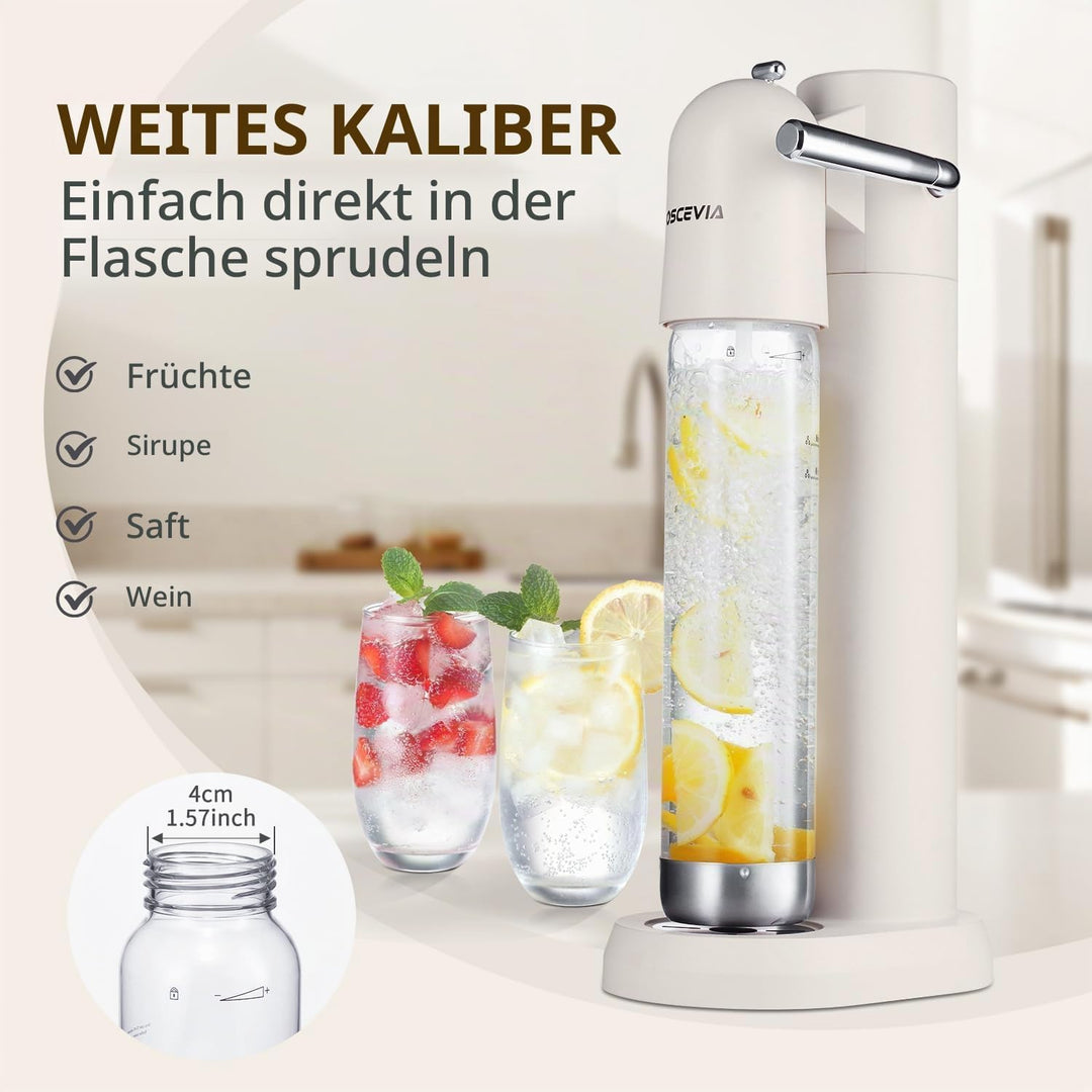 Wassersprudler mit Kunststoffflasche (1L + 1L) – Wasser Sprudler für Zuhause, Sprudelwasser Maschine