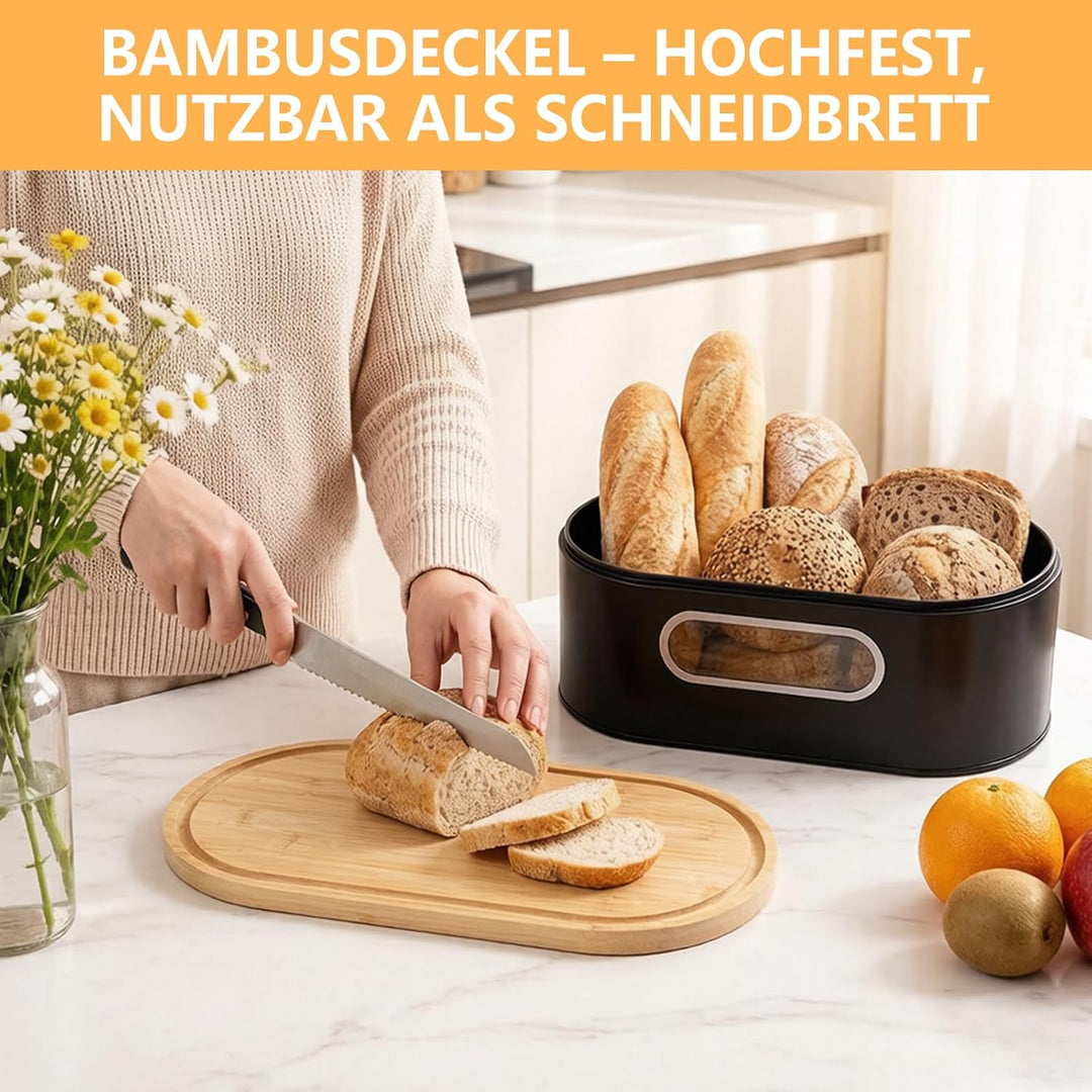 Brotkasten mit Bambusdeckel und Leinen-Brotbeutel | Metall Brot Aufbewahren mit Belüftungslöcher, Br