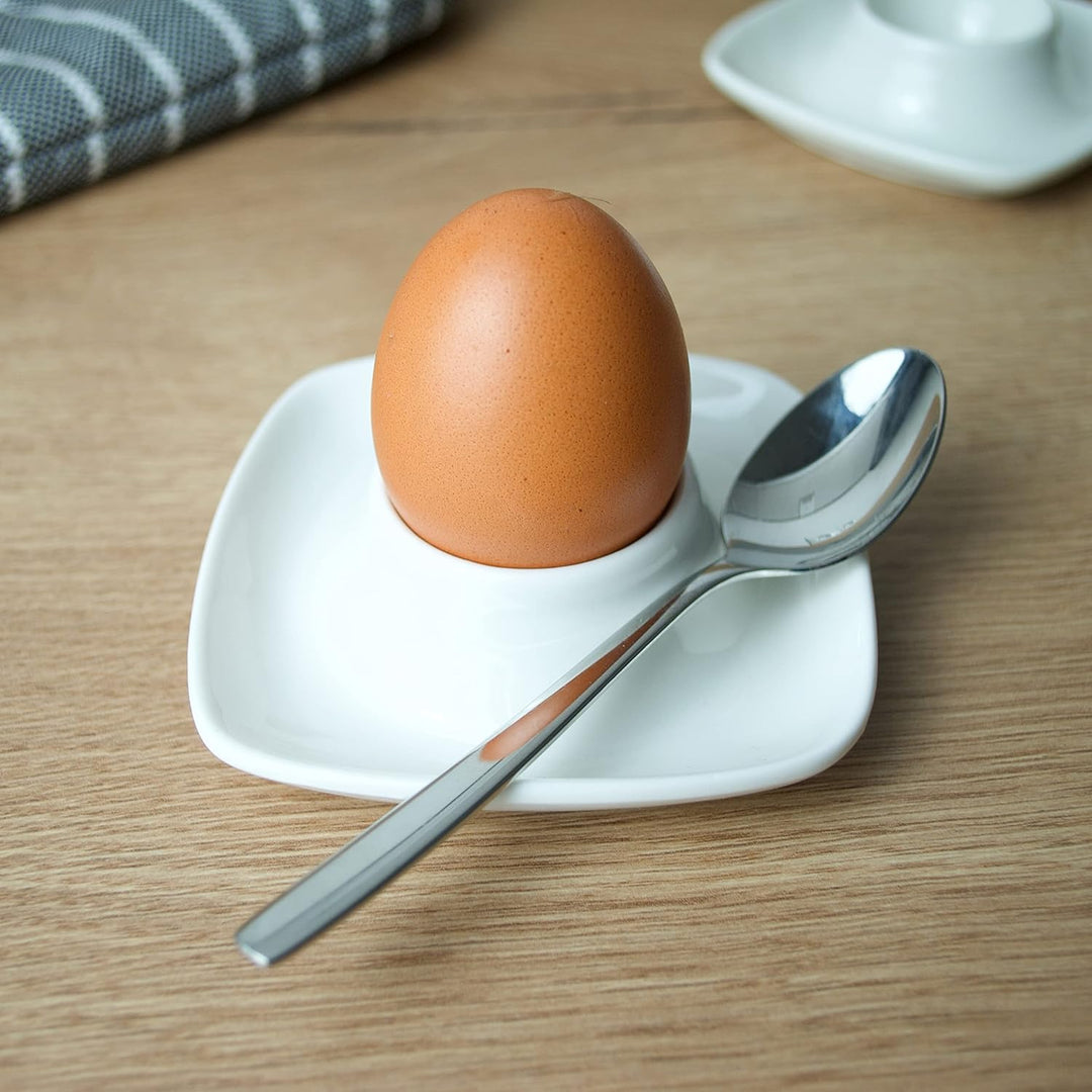 Cookery® Eierbecher (6 Stk.) aus Porzellan | Handgefertigt | weiss | moderne Quadratische-Form mit a