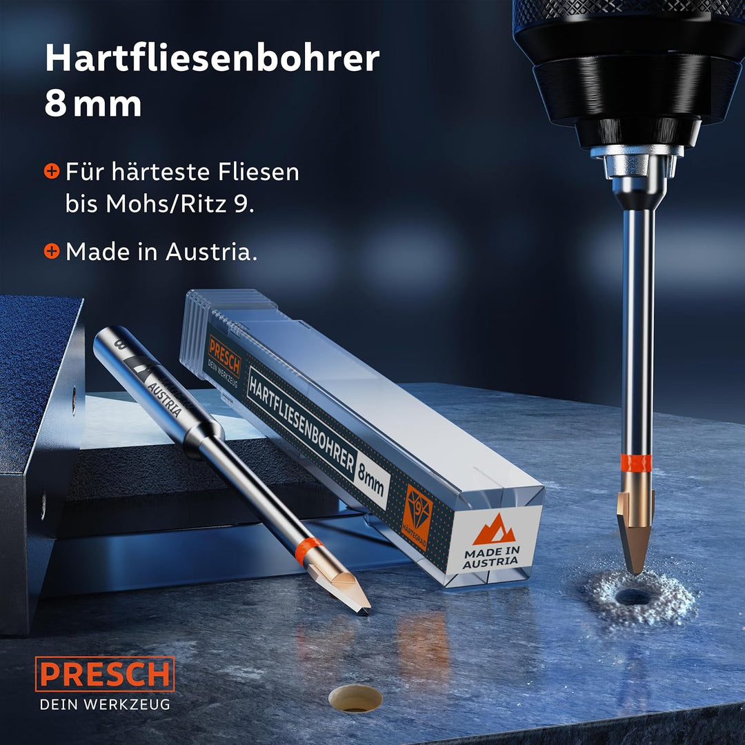 Presch Fliesenbohrer 8mm | Feinsteinzeug Bohrer für Keramik, harte Fliesen, Porzellan und Glas | Pro