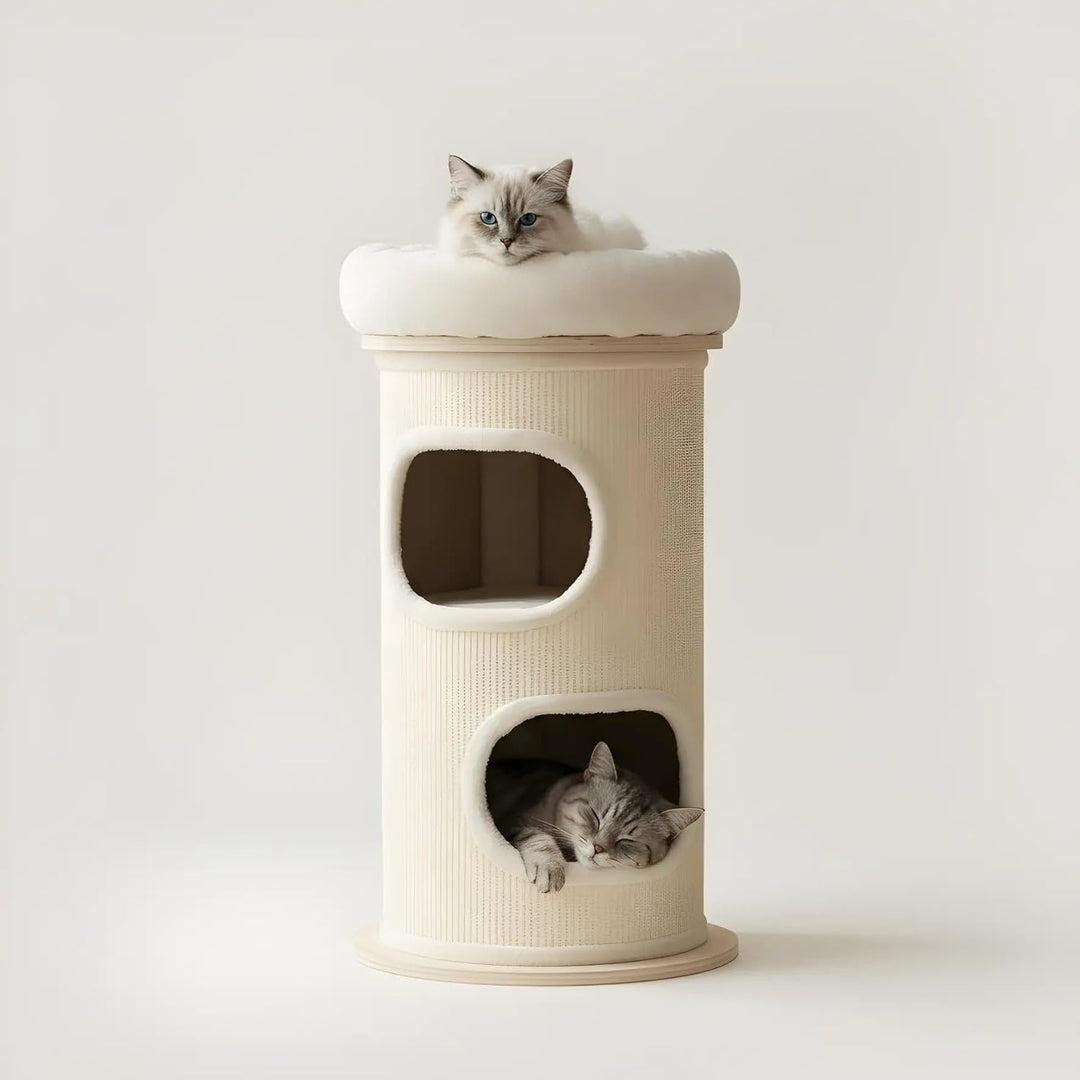 Bamboo Tower L Kratztonne 89 cm – Kratzbaum aus Bambus und Sisal mit Zwei Kuschelhöhlen und Aussicht