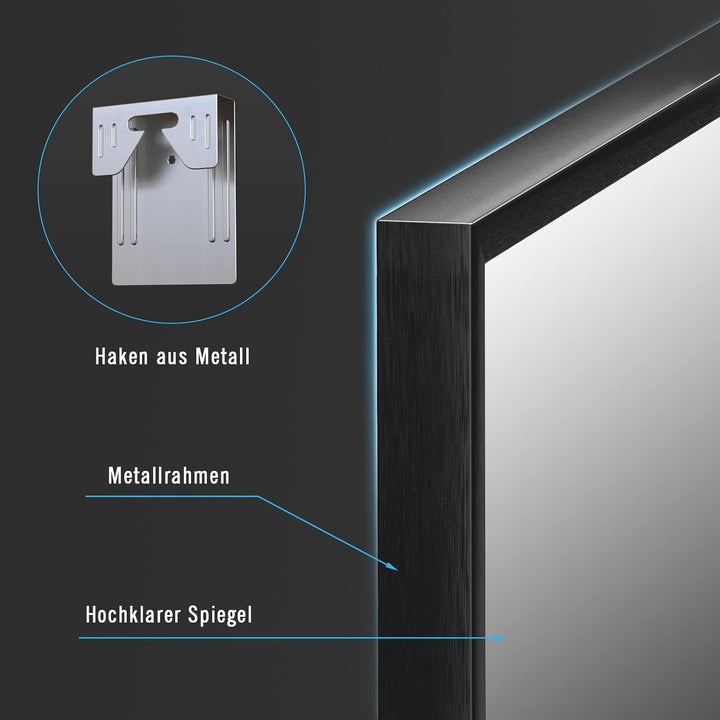 BD-Baode Spiegel Schwarz 80x60cm Rechteckiger Metallrahmen Badspiegel Wandspiegel für Badezimmer Woh