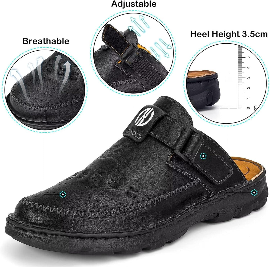 BUGUKI Sandalen Herren Leder Pantoletten Clogs, Weiche Dicke Sohle 40 EU Ta2 Schwarz, 40 EU Ta2 Schw