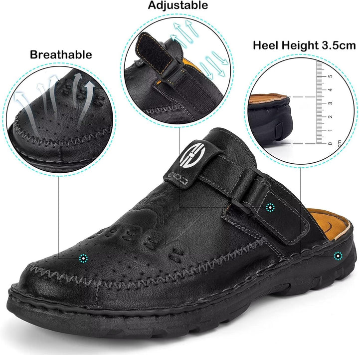 BUGUKI Sandalen Herren Leder Pantoletten Clogs, Weiche Dicke Sohle 40 EU Ta2 Schwarz, 40 EU Ta2 Schw
