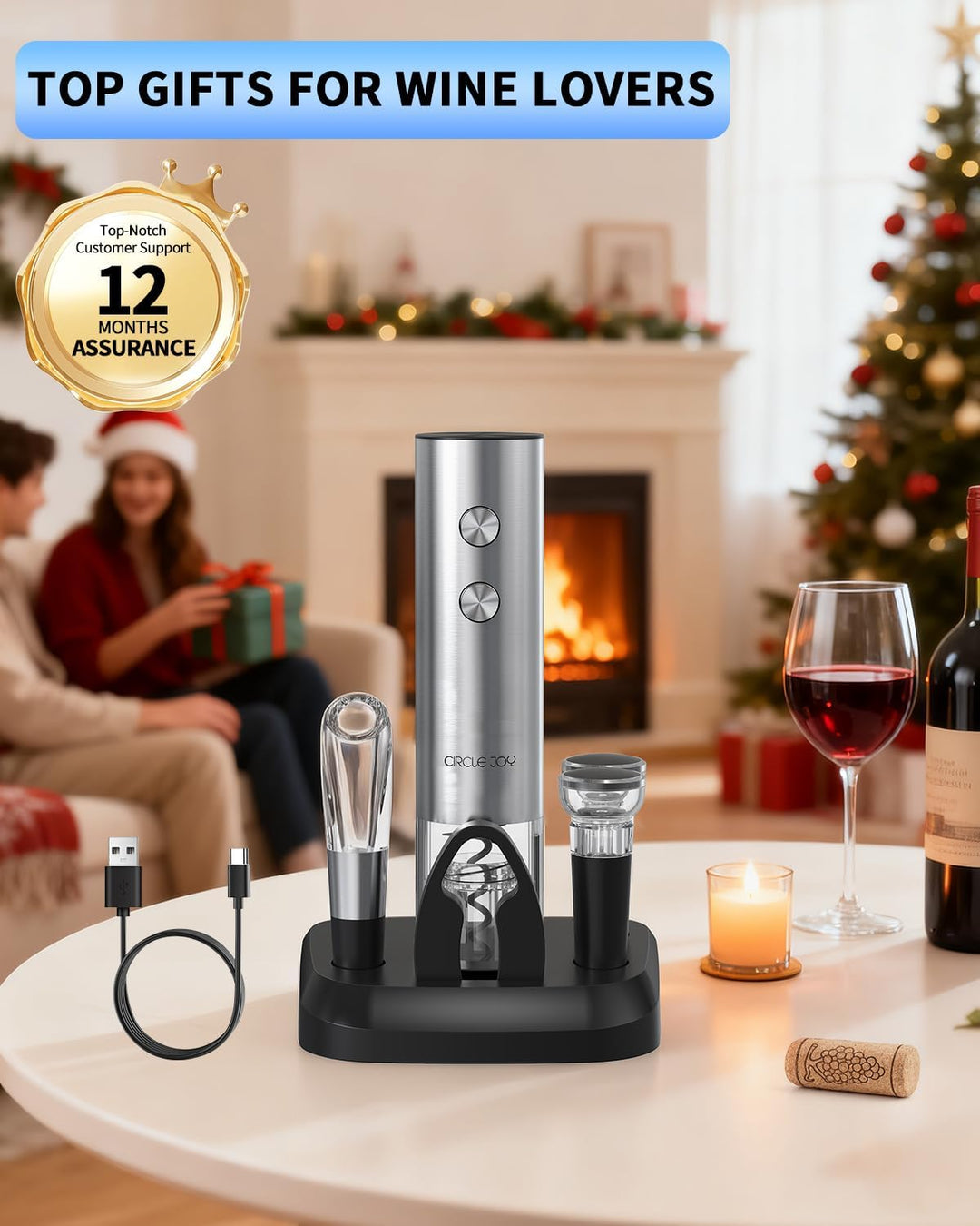 CIRCLE JOY Elektrischer Weinkorkenzieher mit Ladestation, 6-in-1 wiederaufladbares Weinöffner-Set, K