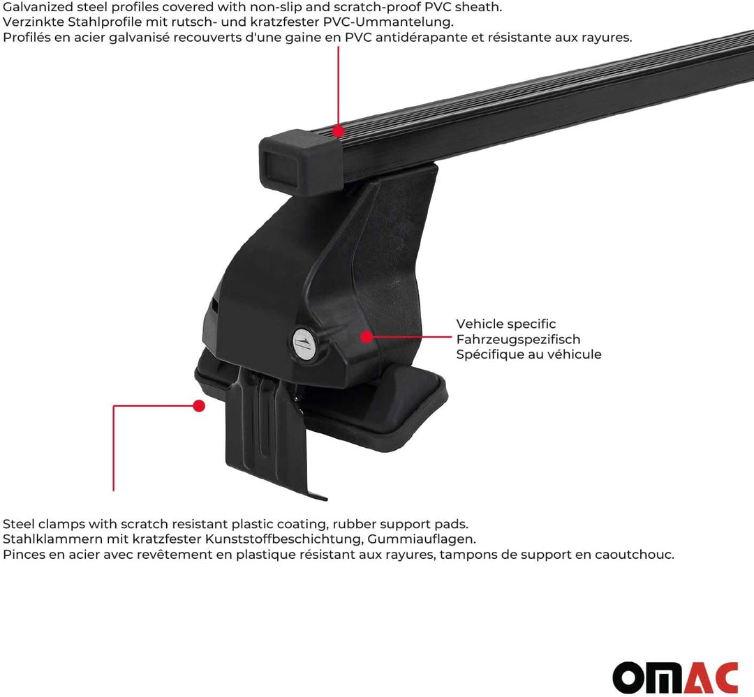 OMAC Dachträger Grundtäger kompatibel mit VW Polo 2021-2025 50kg Stahl Schwarz 2tlg