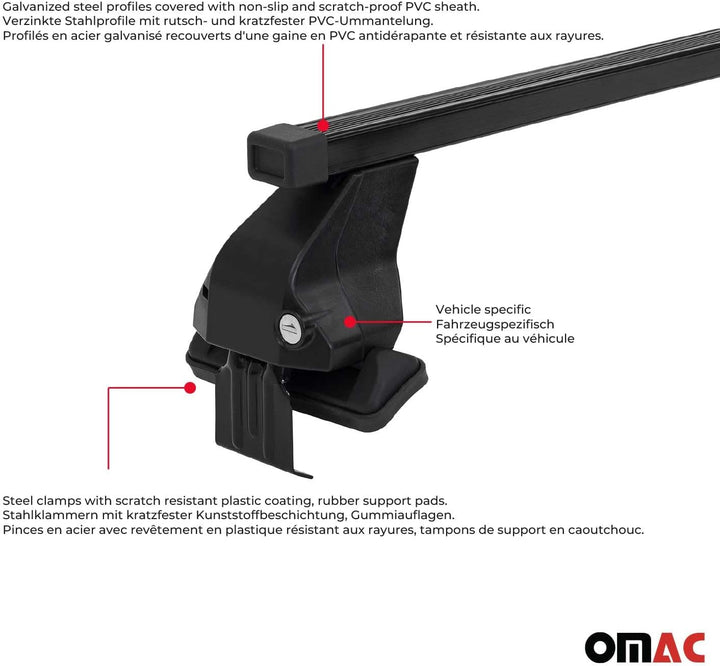 OMAC Dachträger Grundtäger kompatibel mit VW Polo 2021-2025 50kg Stahl Schwarz 2tlg