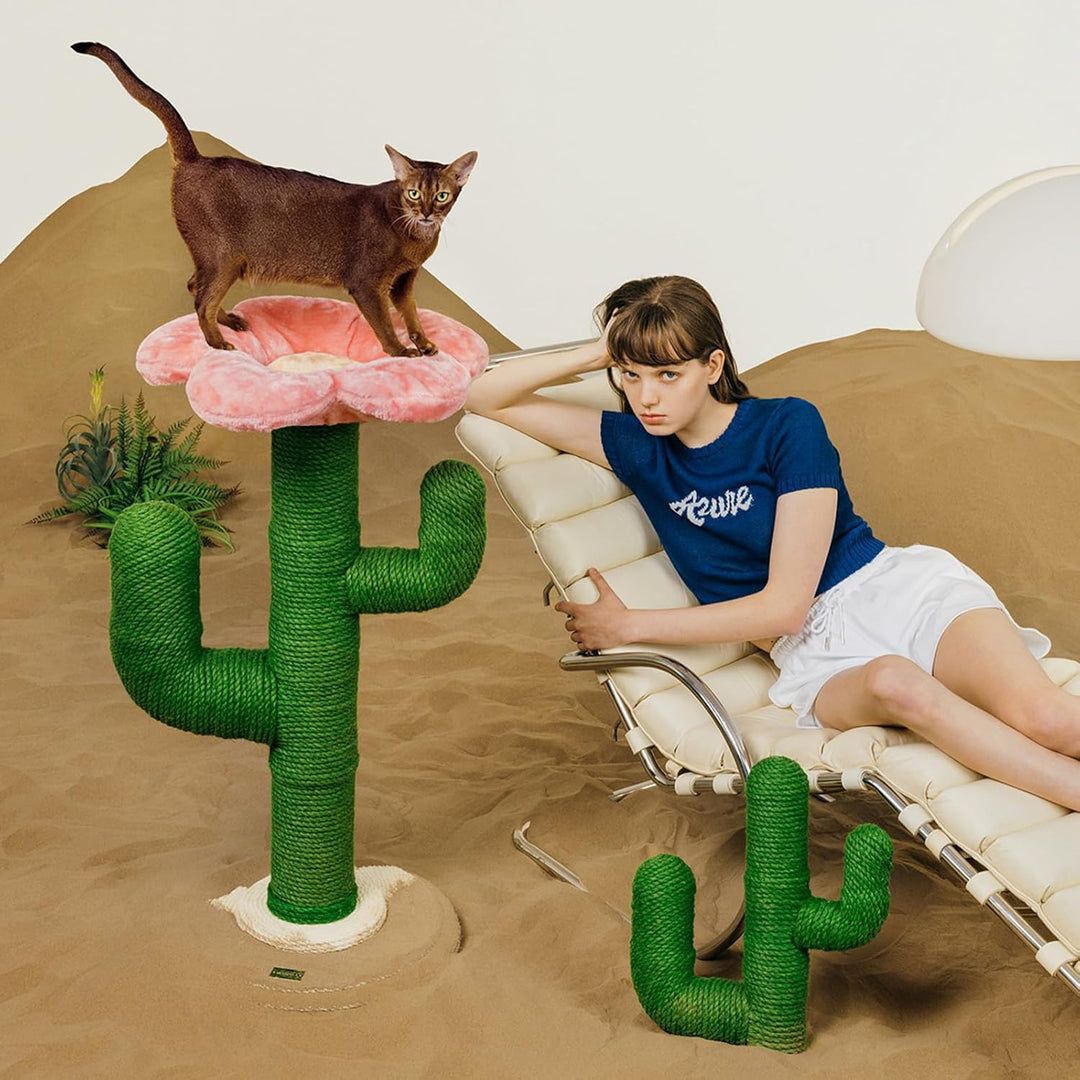 VETRESKA Kratzbaum mit Bett, 105 cm, Kratzbaum für Wohnungskatzen, extra grosser Sisal-Kratzbaum, ro